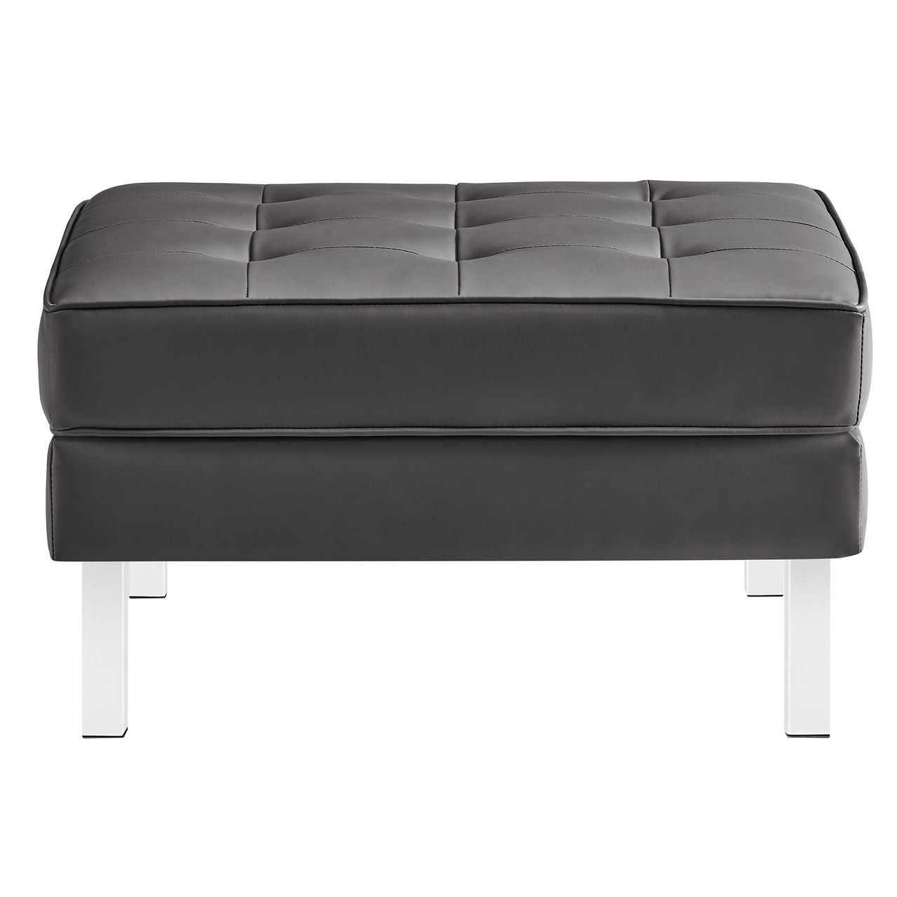 Luma Upholstered Faux Leather Ottoman, Silver & Gray