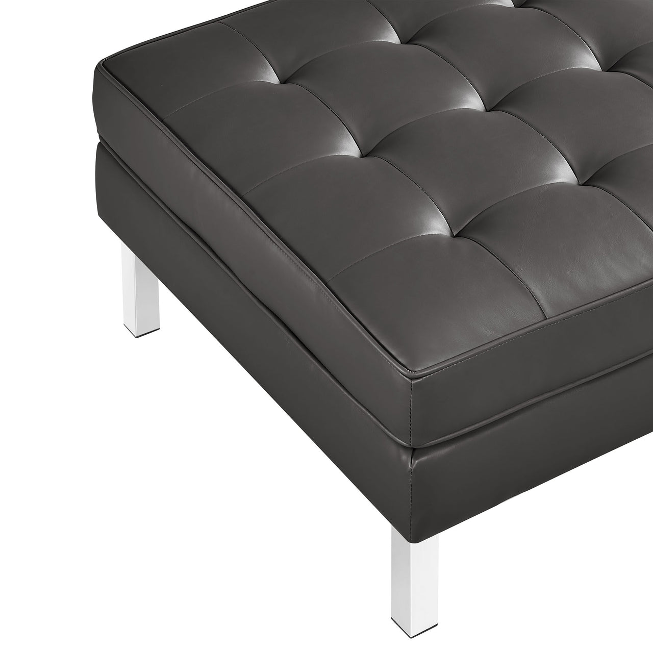 Luma Upholstered Faux Leather Ottoman, Silver & Gray