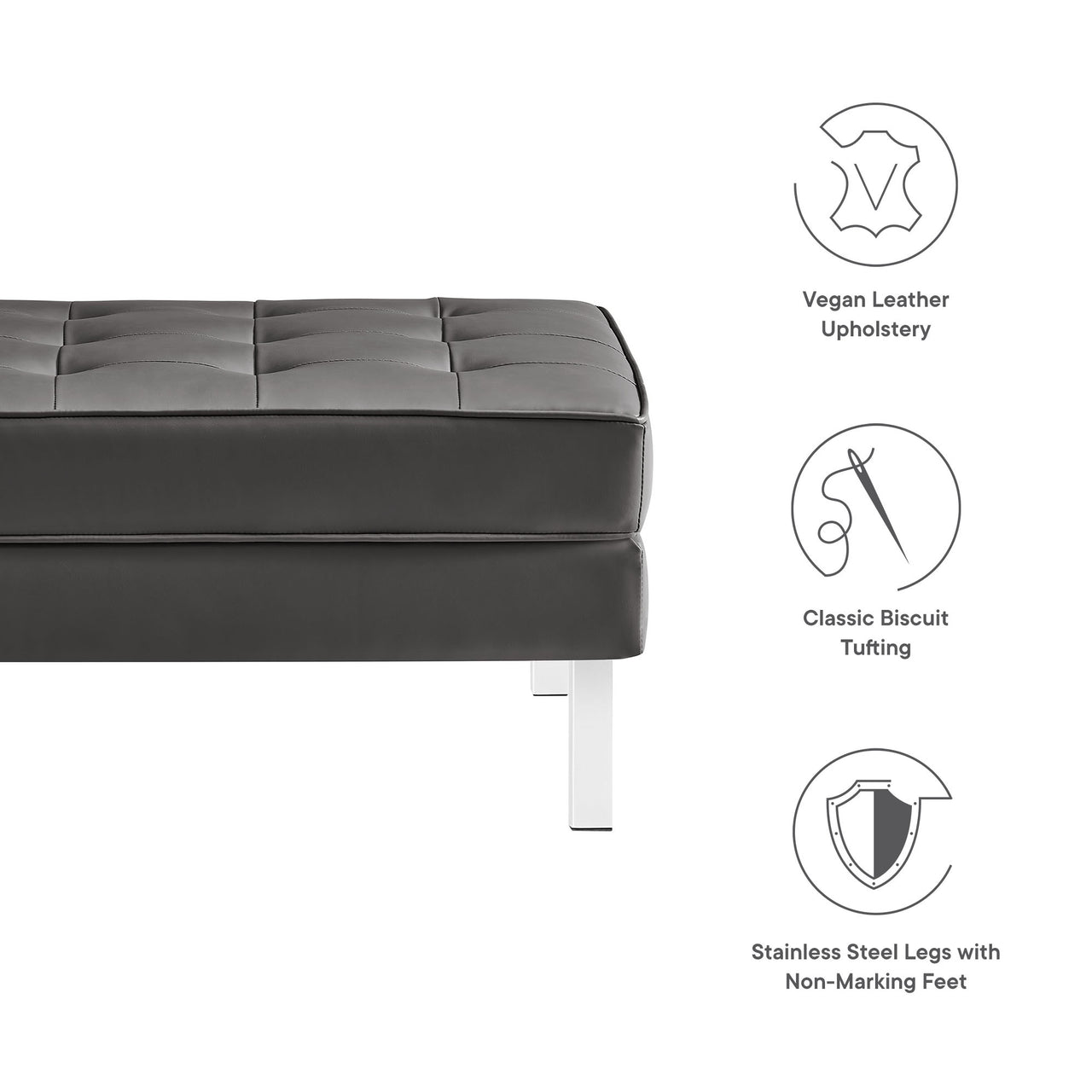 Luma Upholstered Faux Leather Ottoman, Silver & Gray