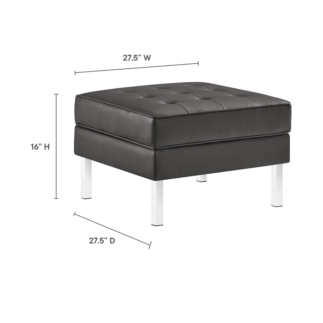 Luma Upholstered Faux Leather Ottoman, Silver & Gray