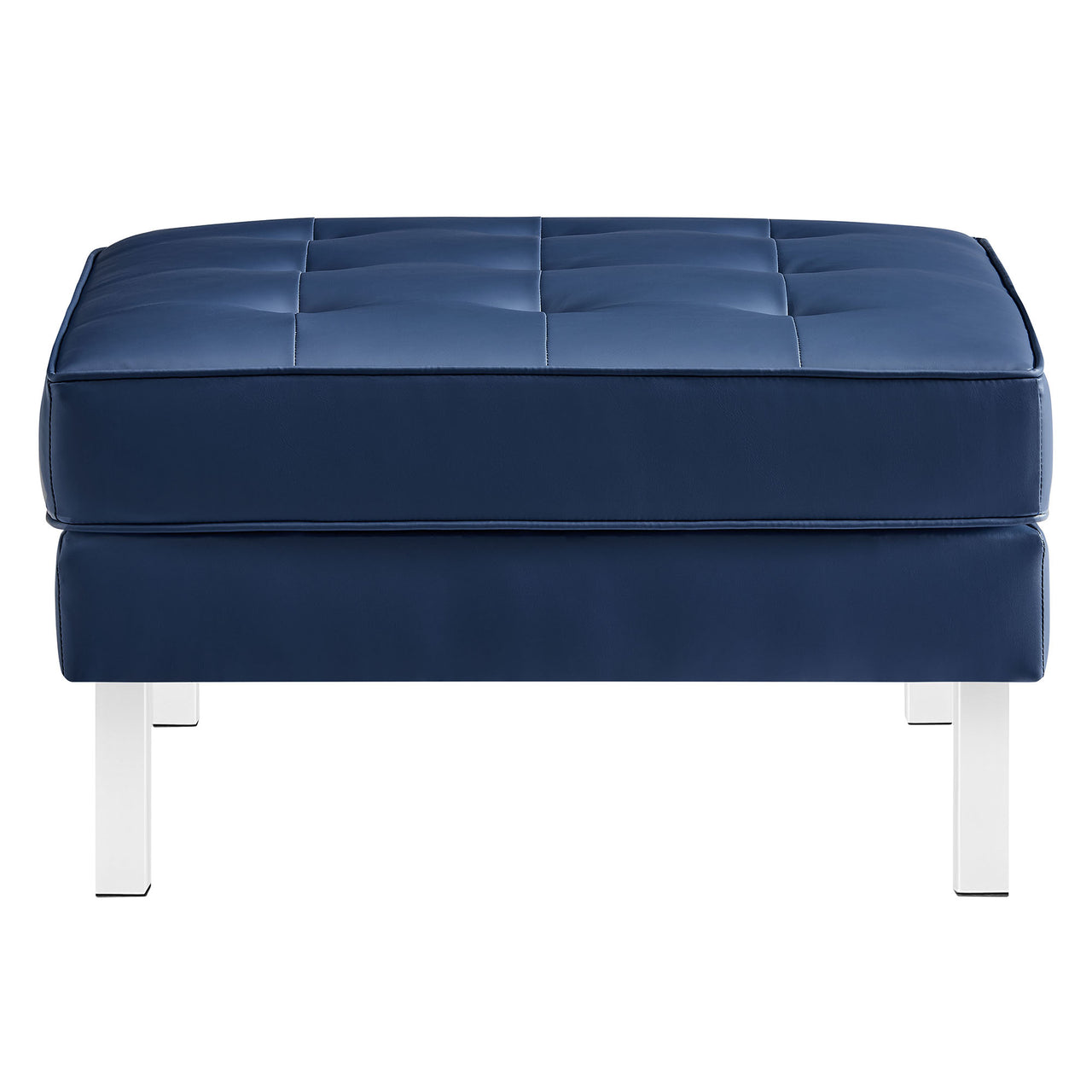 Luma Upholstered Faux Leather Ottoman, Silver & Navy