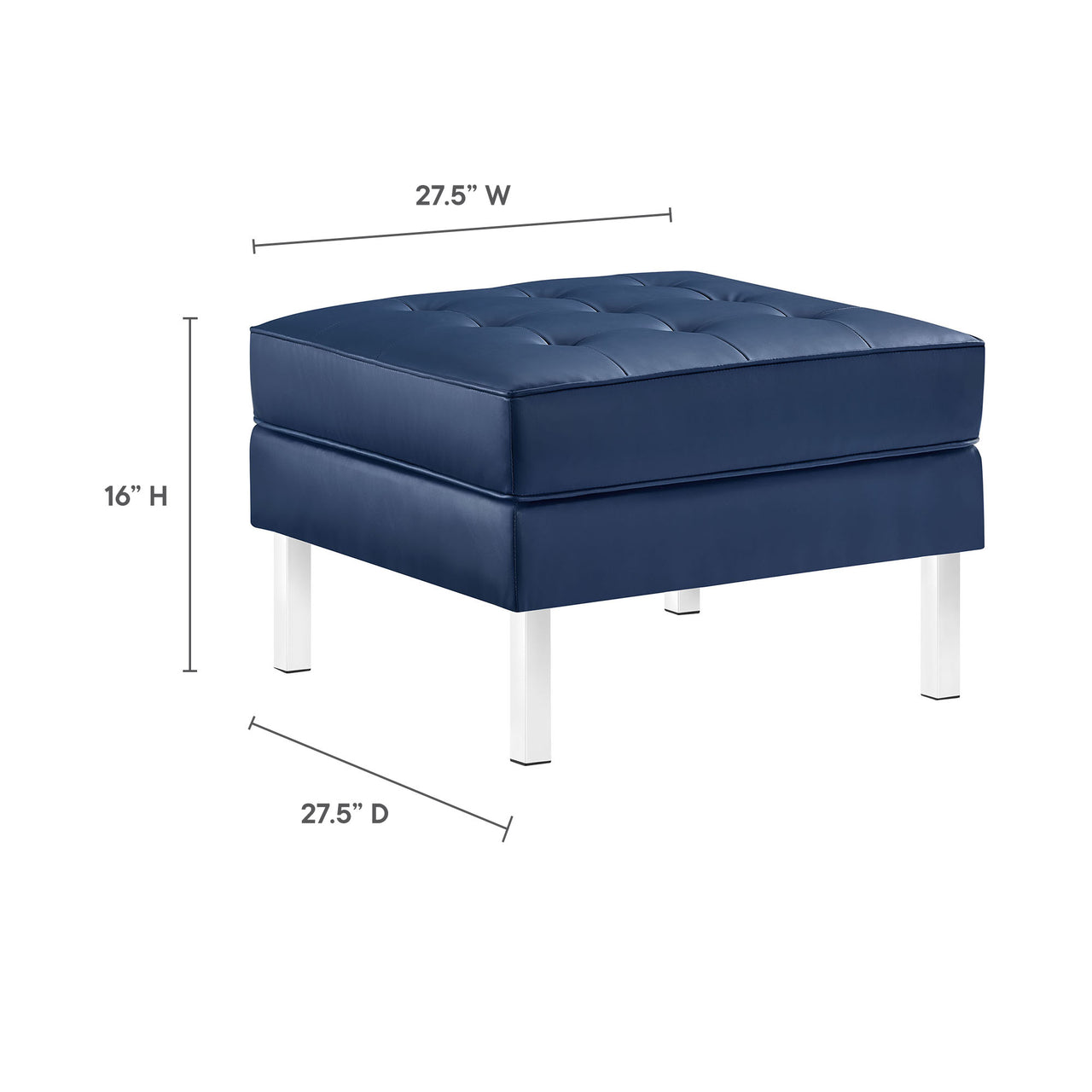 Luma Upholstered Faux Leather Ottoman, Silver & Navy