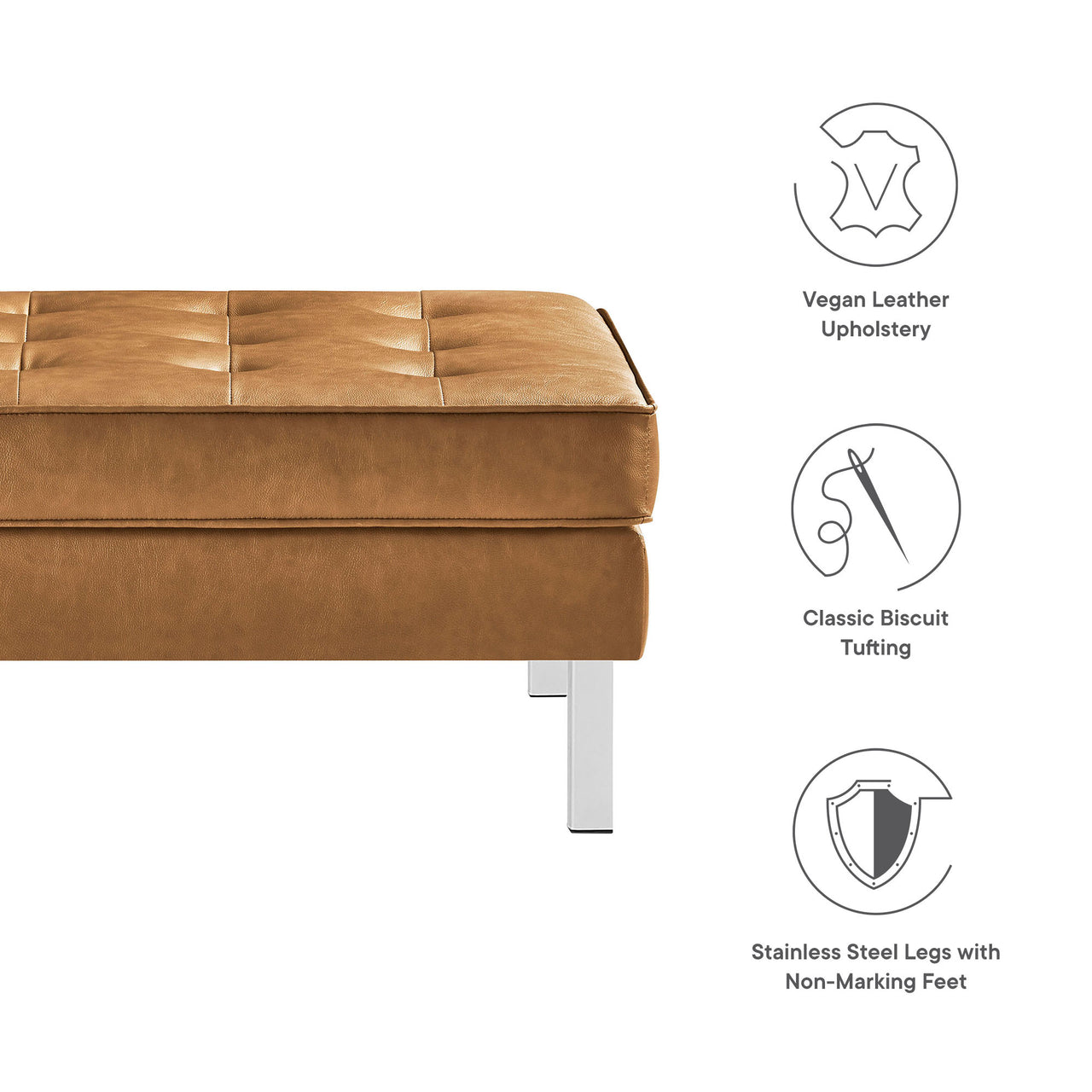 Luma Upholstered Faux Leather Ottoman, Silver & Tan