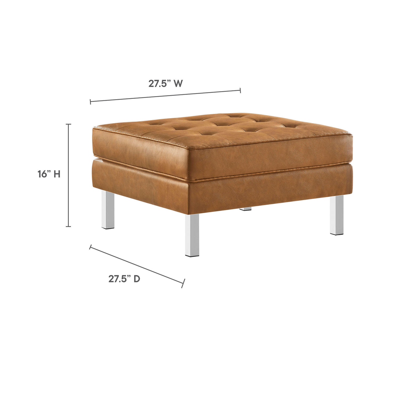 Luma Upholstered Faux Leather Ottoman, Silver & Tan