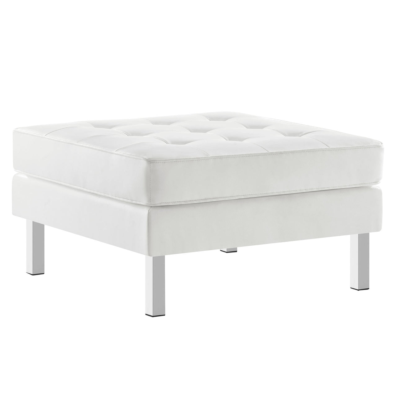 Luma Upholstered Faux Leather Ottoman, Silver & White