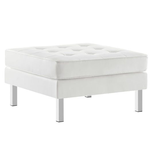Luma Upholstered Faux Leather Ottoman, Silver & White