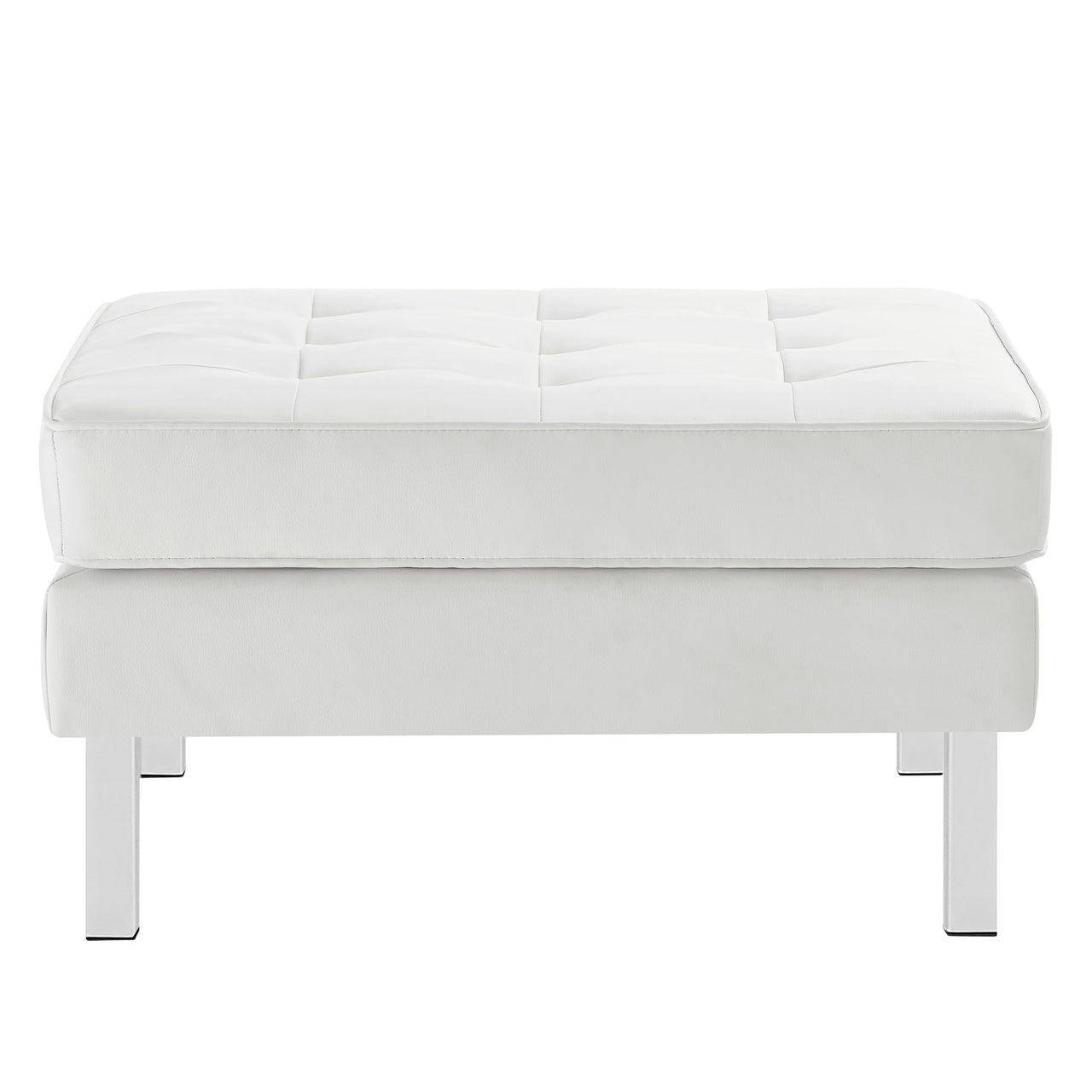 Luma Upholstered Faux Leather Ottoman, Silver & White