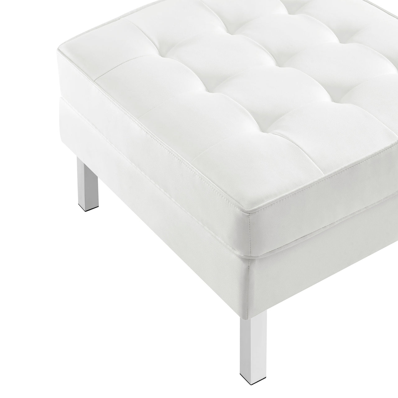 Luma Upholstered Faux Leather Ottoman, Silver & White