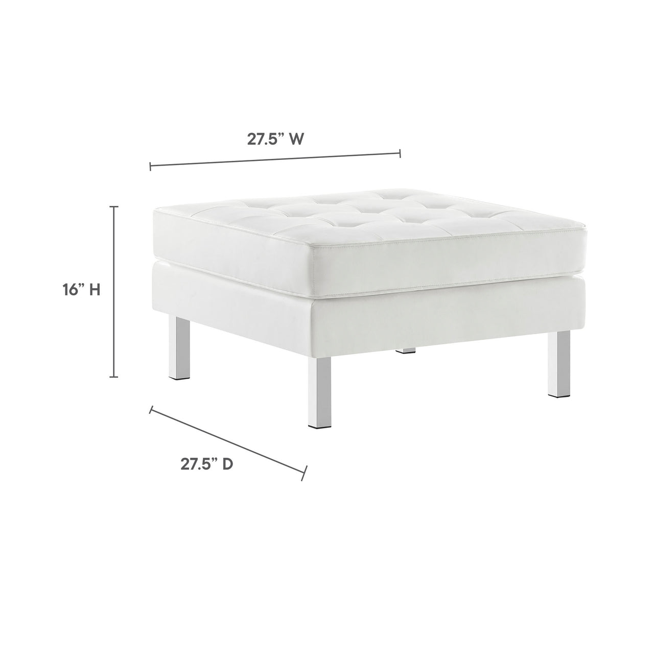 Luma Upholstered Faux Leather Ottoman, Silver & White