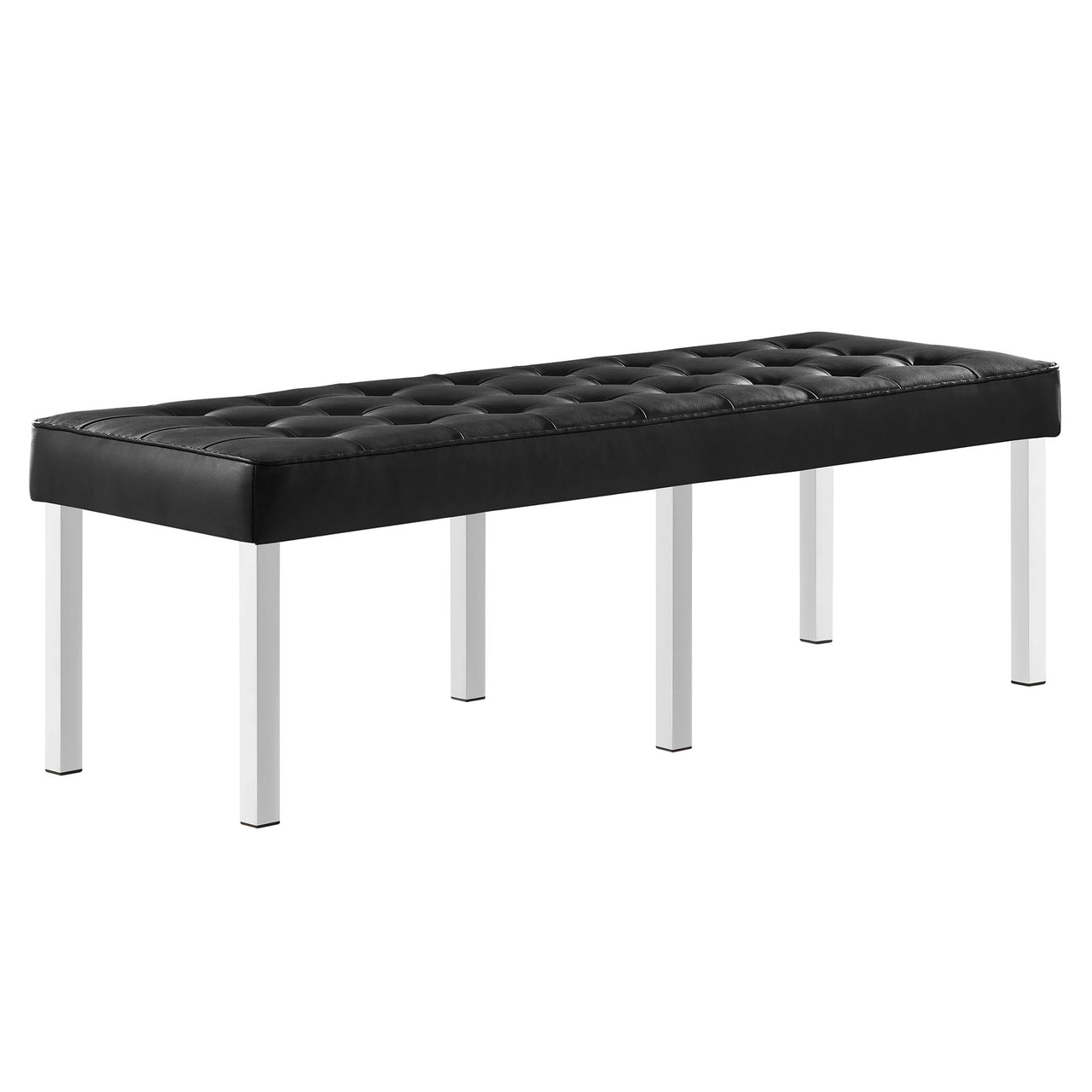Luma Upholstered Faux Leather Bench, Silver & Black