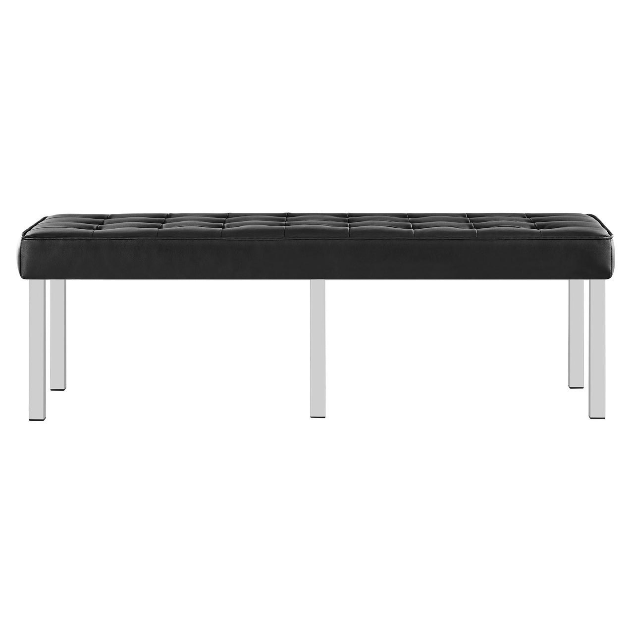 Luma Upholstered Faux Leather Bench, Silver & Black
