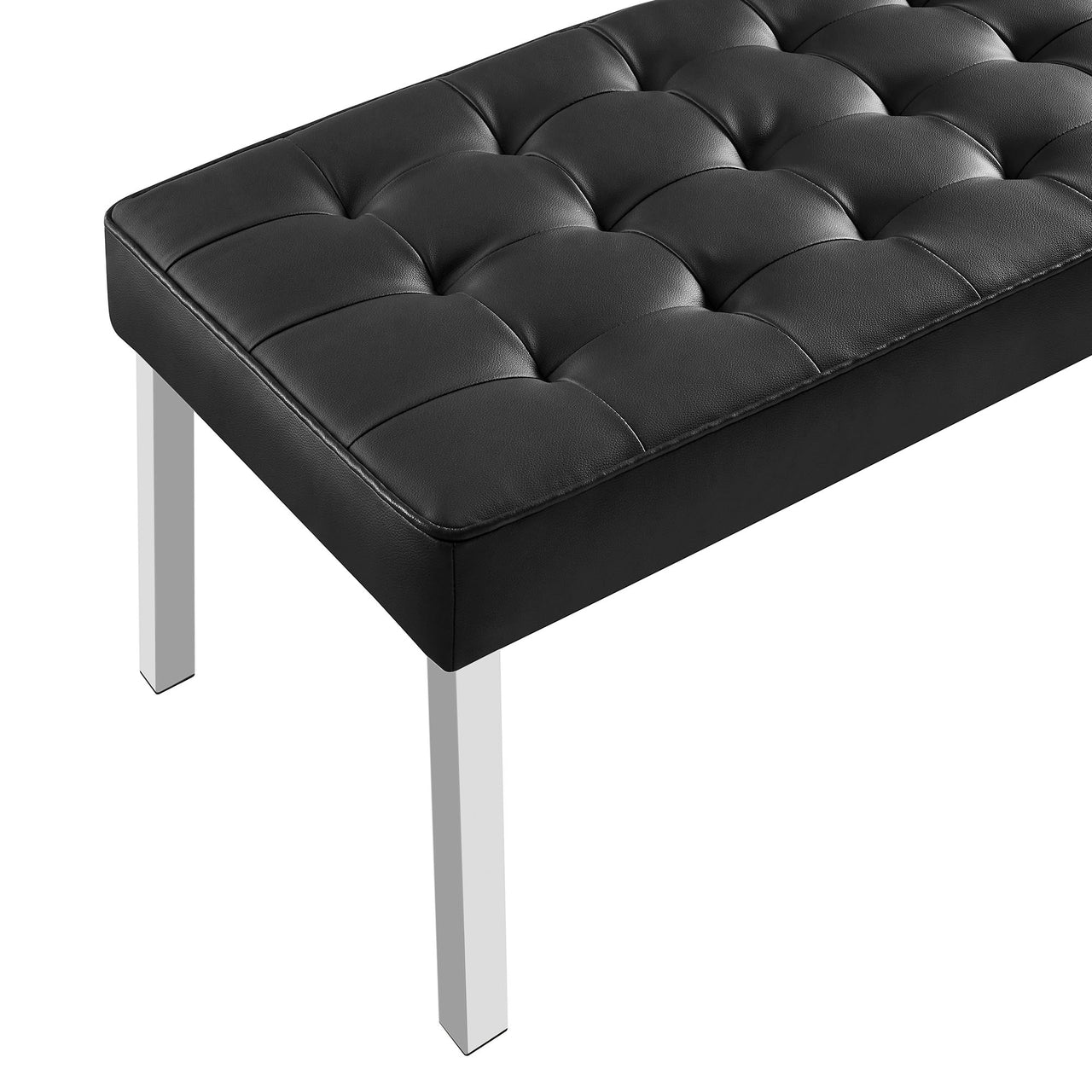 Luma Upholstered Faux Leather Bench, Silver & Black