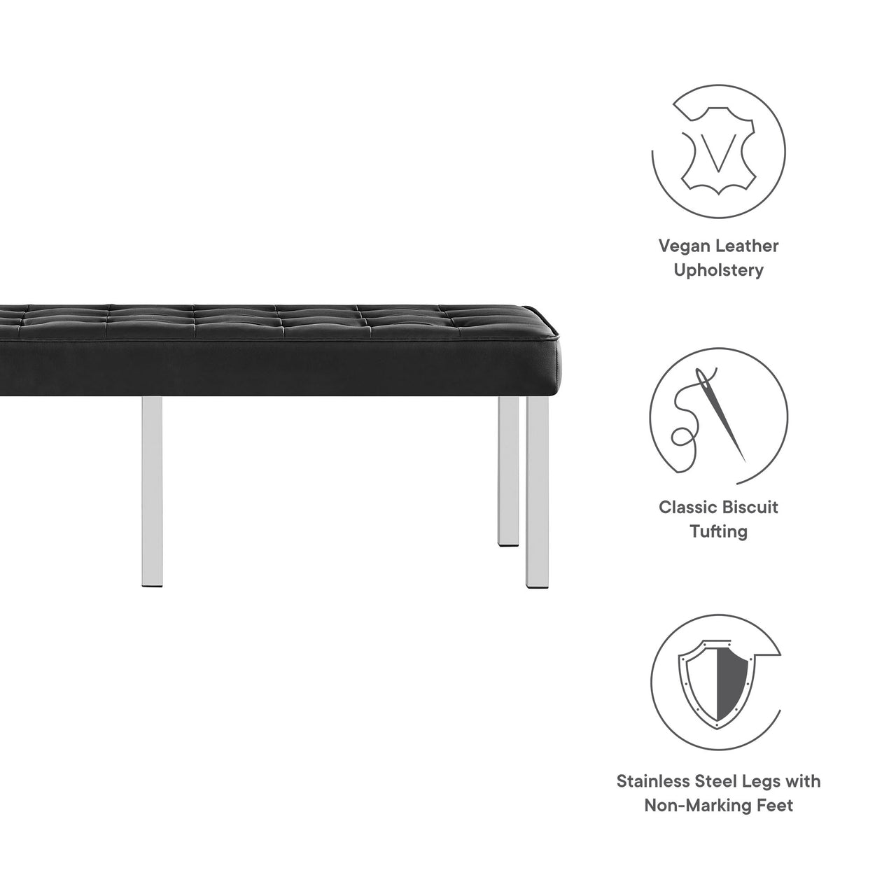 Luma Upholstered Faux Leather Bench, Silver & Black