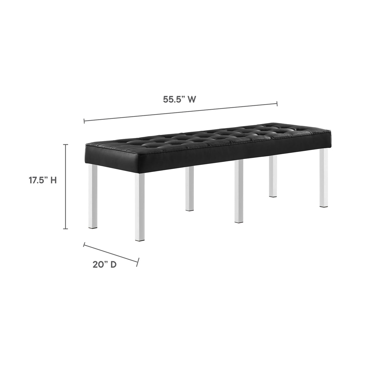 Luma Upholstered Faux Leather Bench, Silver & Black