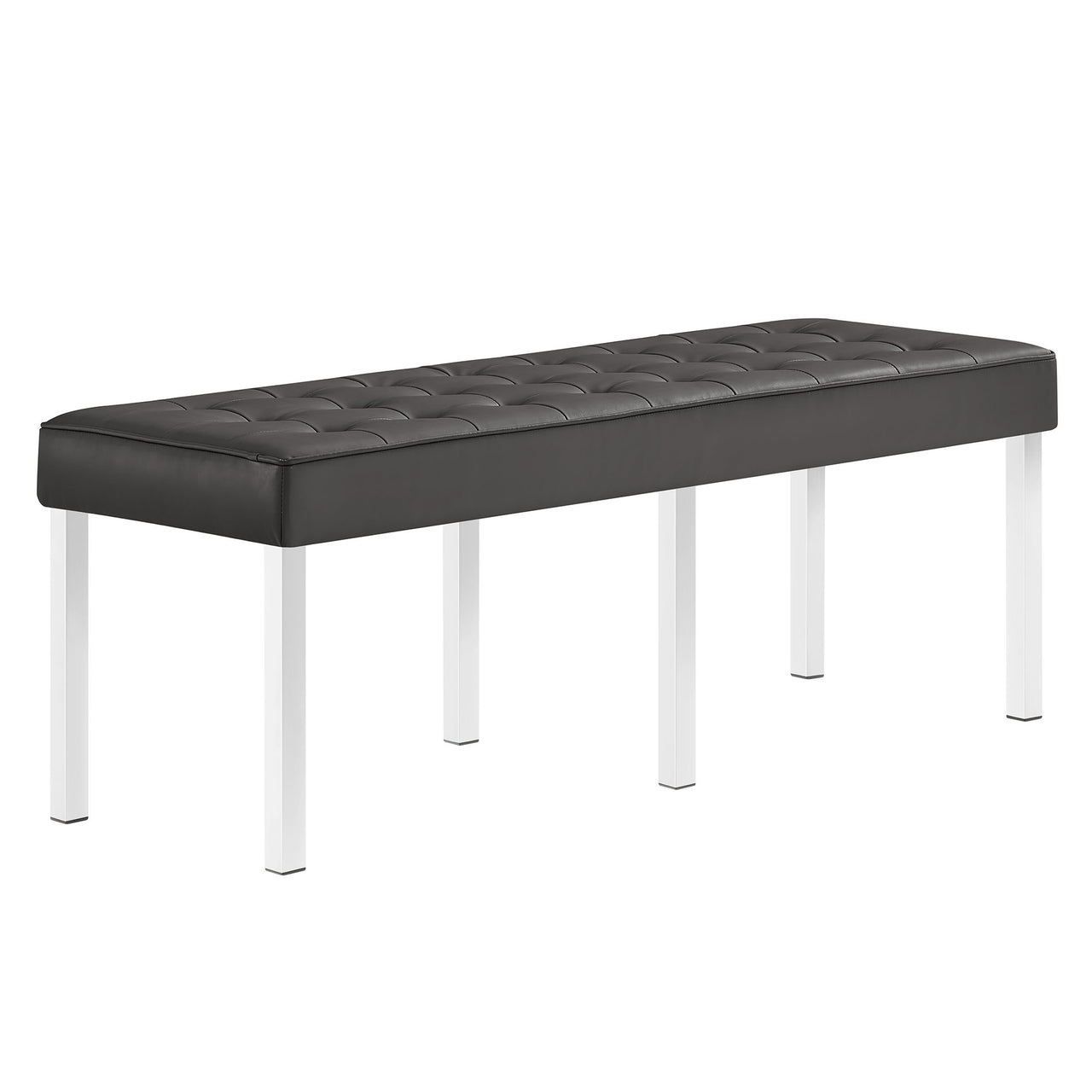 Luma Upholstered Faux Leather Bench, Silver & Gray