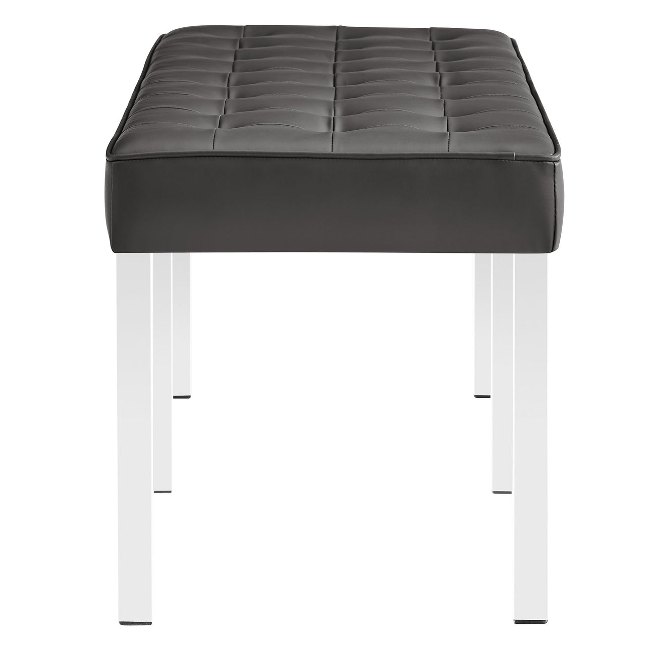 Luma Upholstered Faux Leather Bench, Silver & Gray