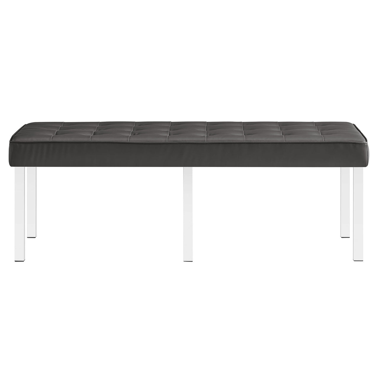 Luma Upholstered Faux Leather Bench, Silver & Gray