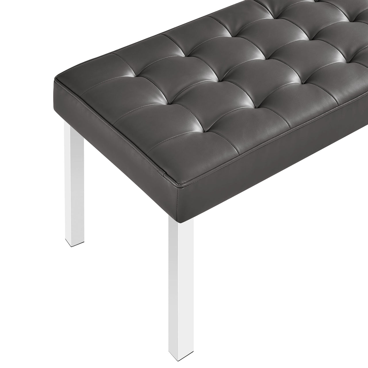 Luma Upholstered Faux Leather Bench, Silver & Gray