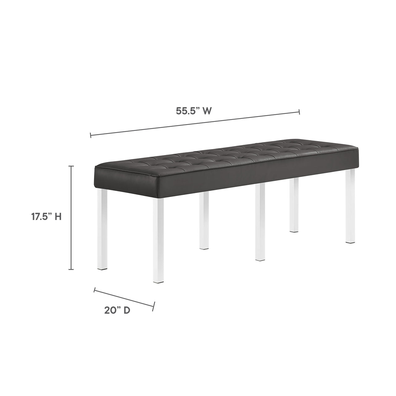 Luma Upholstered Faux Leather Bench, Silver & Gray