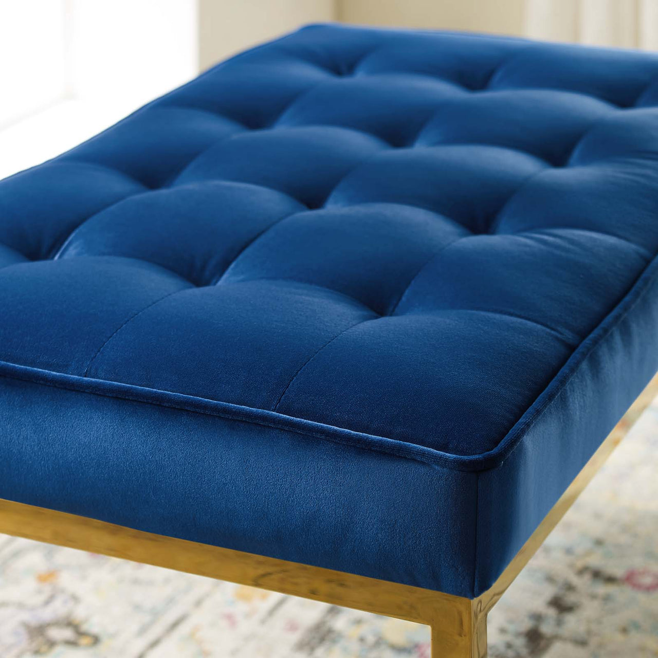 Luma Upholstered Velvet Bench, Gold & Navy