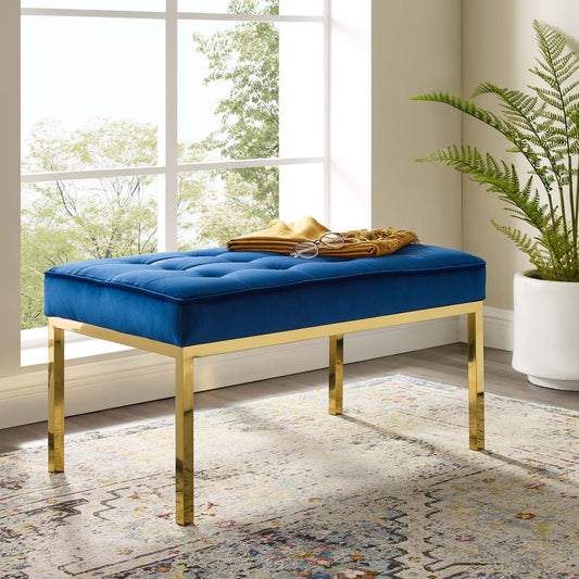 Luma Upholstered Velvet Bench, Gold & Navy