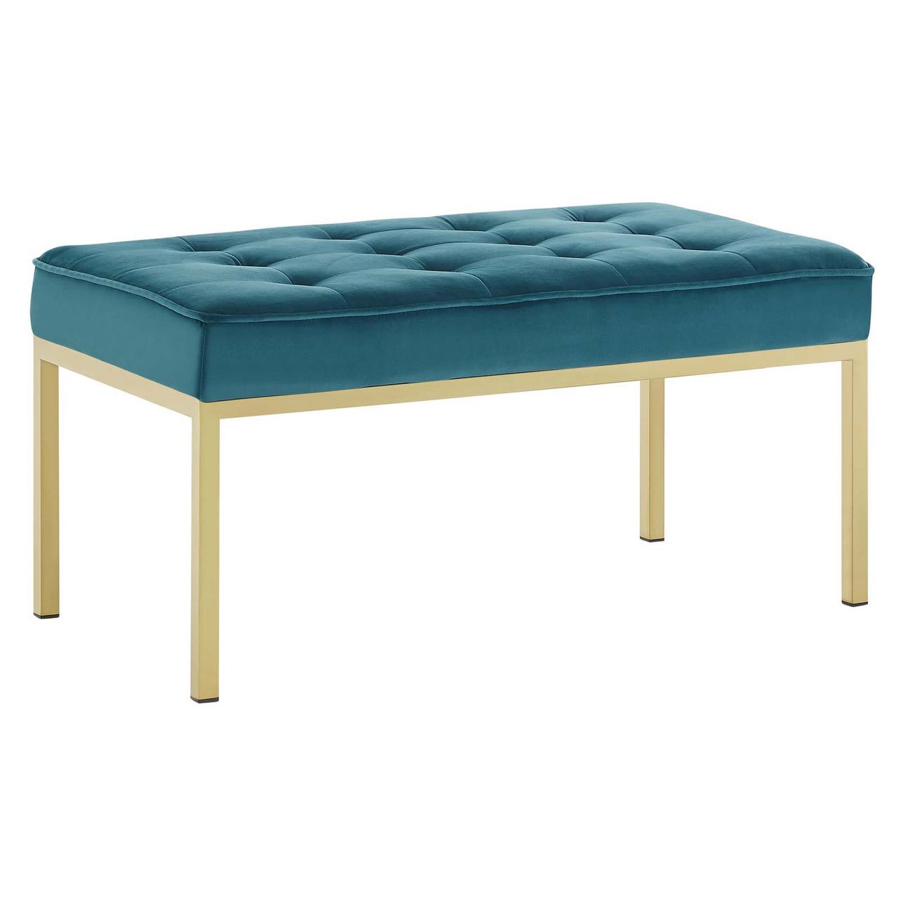 Luma Upholstered Velvet Bench, Gold & Teal