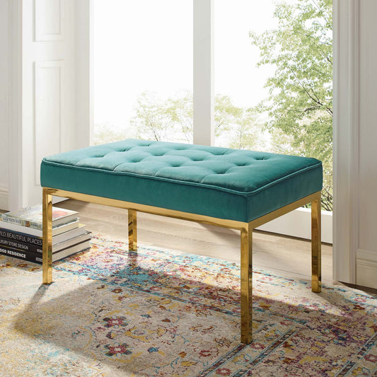 Luma Upholstered Velvet Bench, Gold & Teal