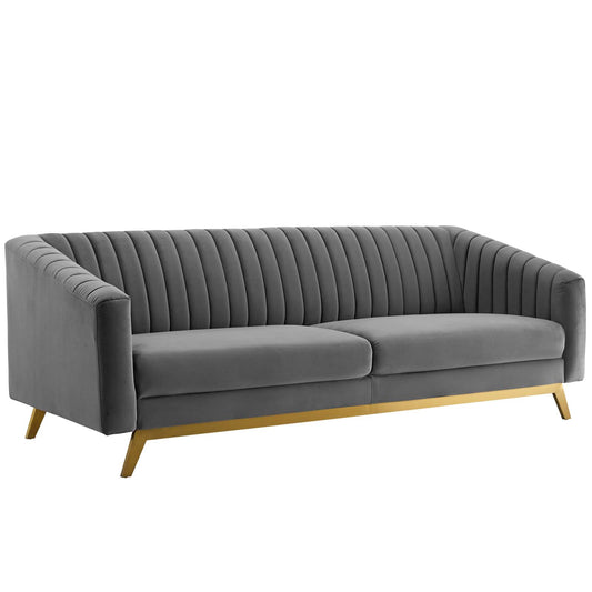 Elvarra Velvet Sofa, Gray