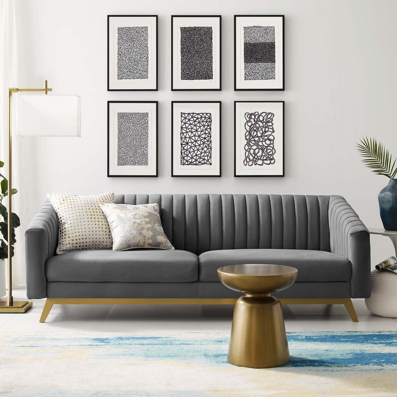 Elvarra Velvet Sofa, Gray