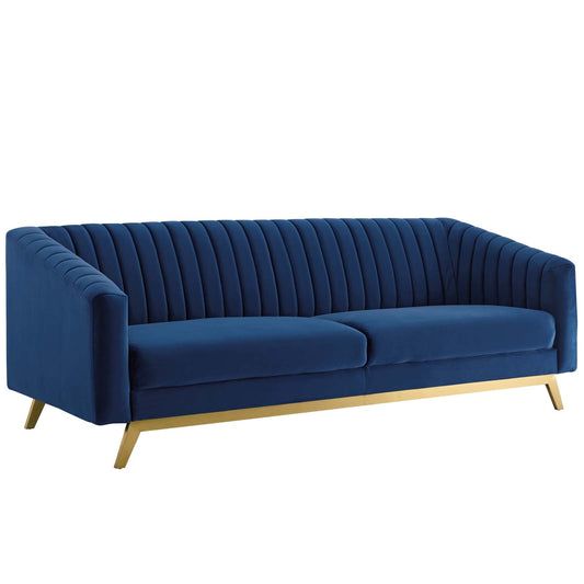 Elvarra Velvet Sofa, Navy
