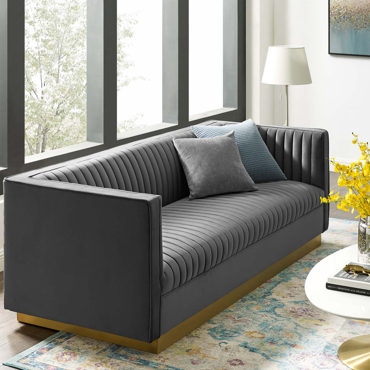 Vladimir Velvet Sofa, Gray