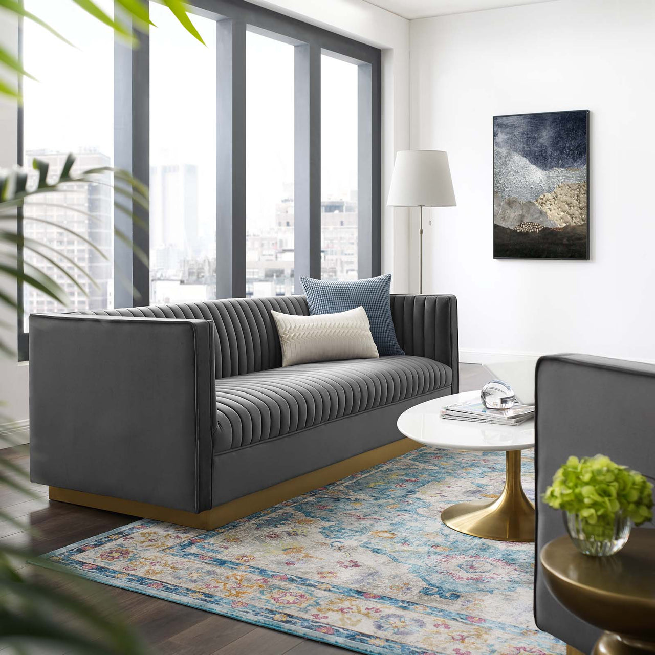 Vladimir Velvet Sofa, Gray