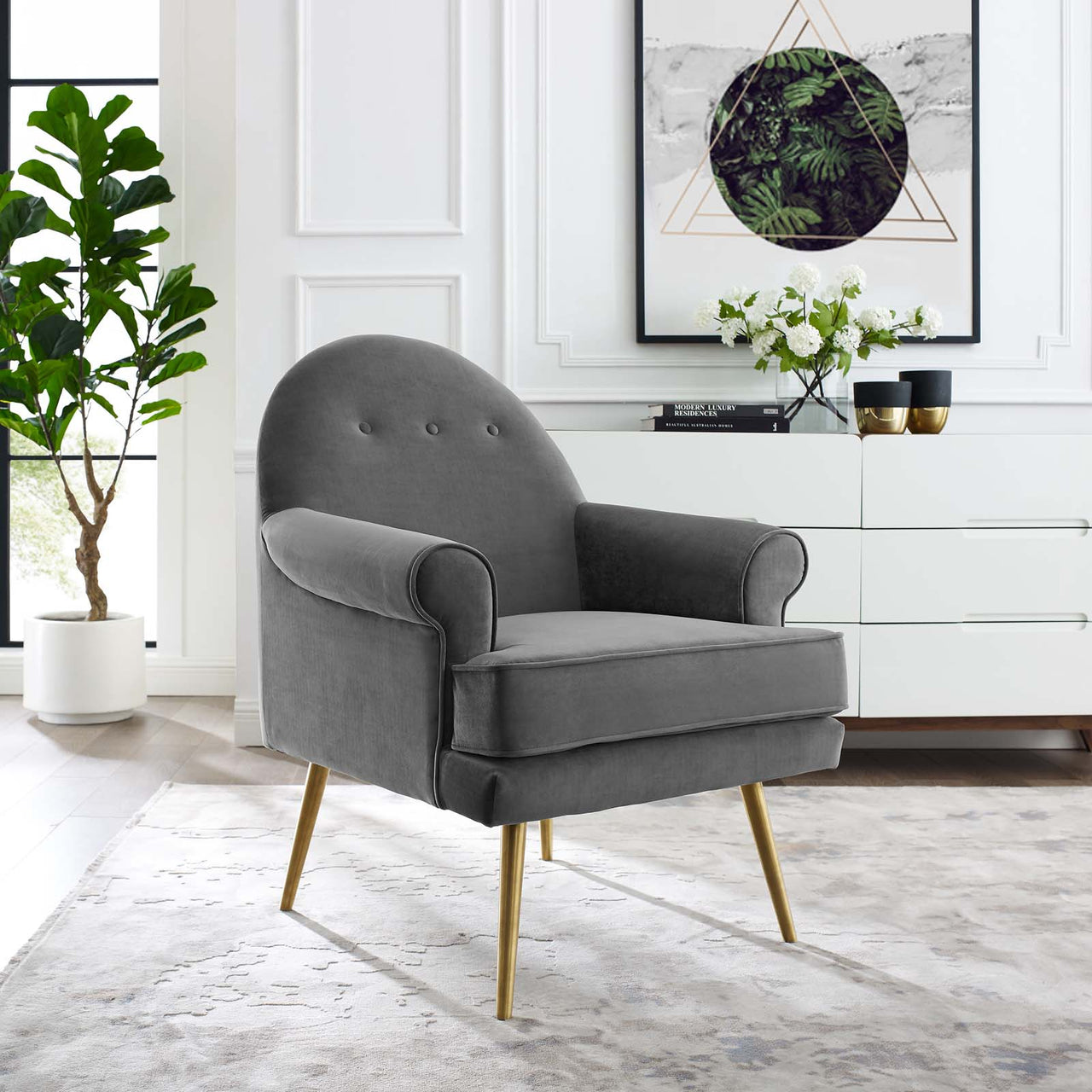 Marindi Plush Velvet Armchair, Gray