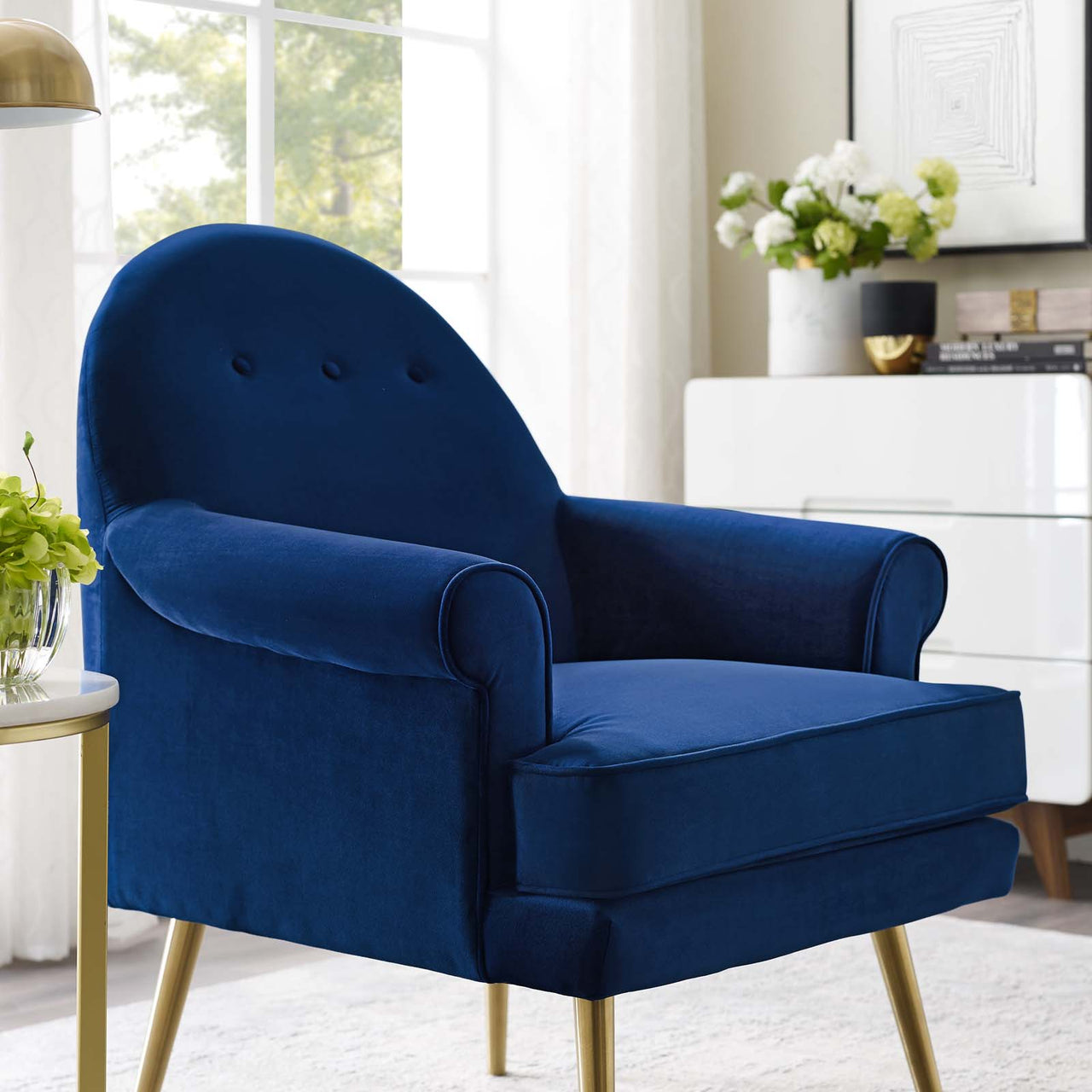 Marindi Plush Velvet Armchair, Navy