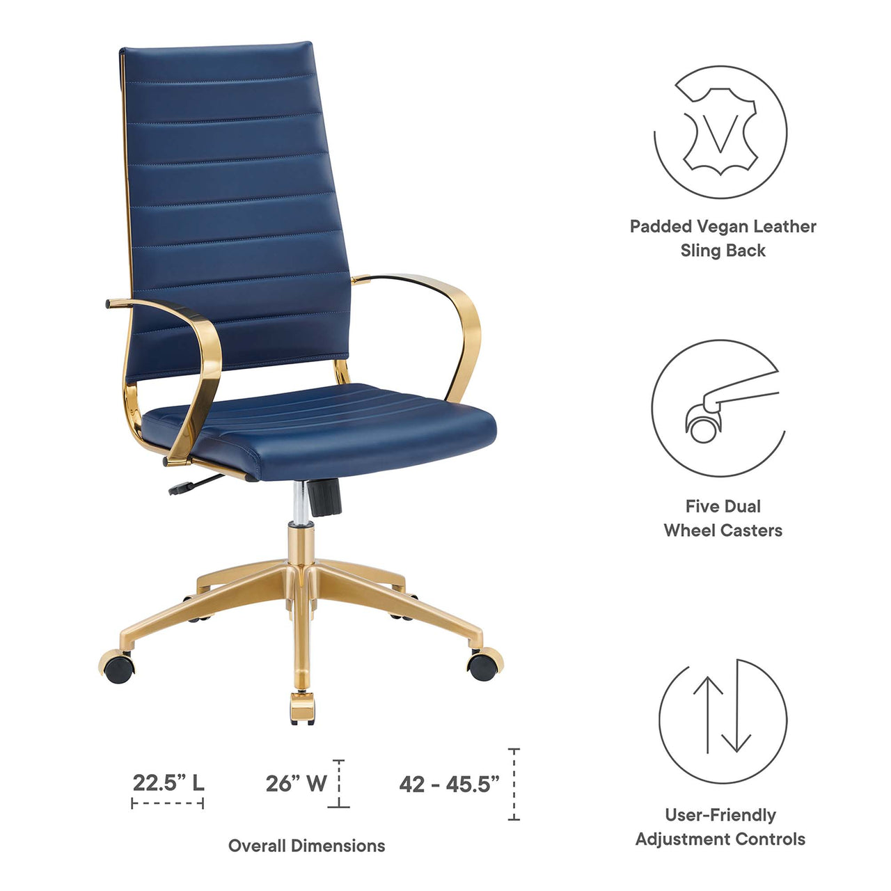 Office Flex Gold Stainless Steel Highback Office Chair, Gold & Navy