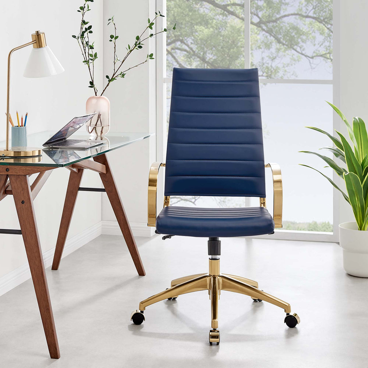 Office Flex Gold Stainless Steel Highback Office Chair, Gold & Navy