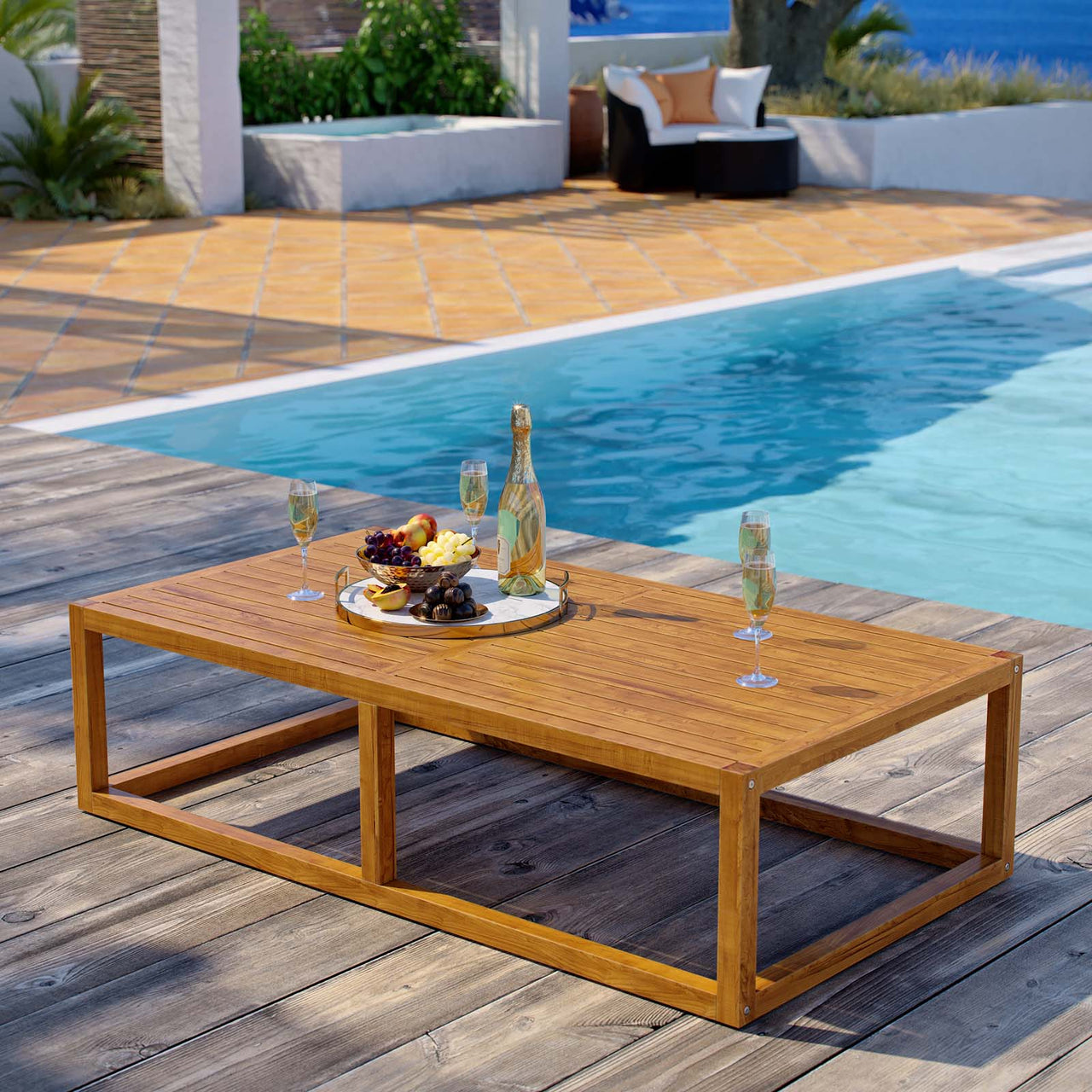 Thalvien Alfresco Teak Coffee Table, Natural Wood
