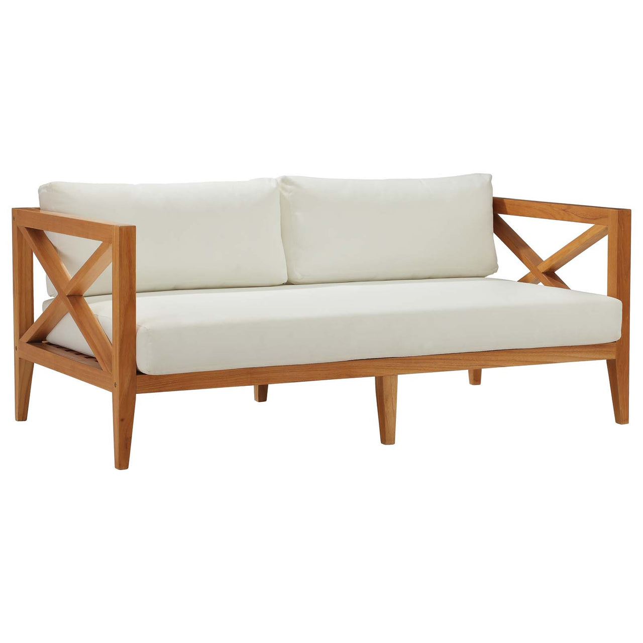 Fioren Alfresco Element Resistant Teak Sofa, Natural Wood & White