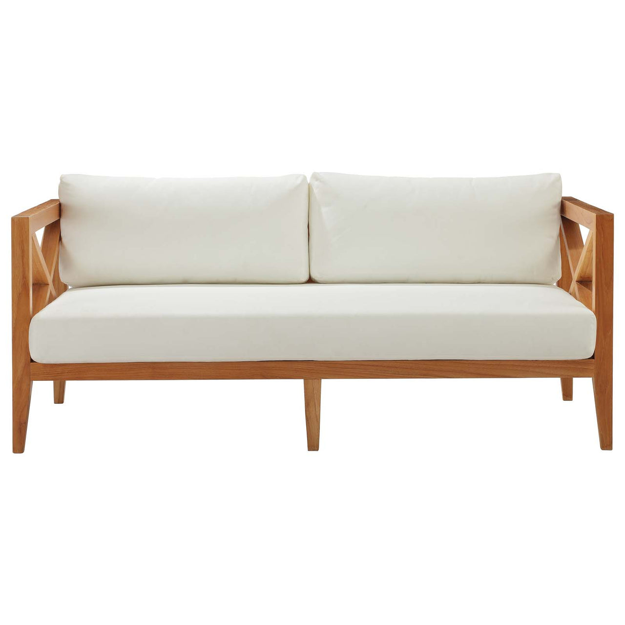 Fioren Alfresco Element Resistant Teak Sofa, Natural Wood & White