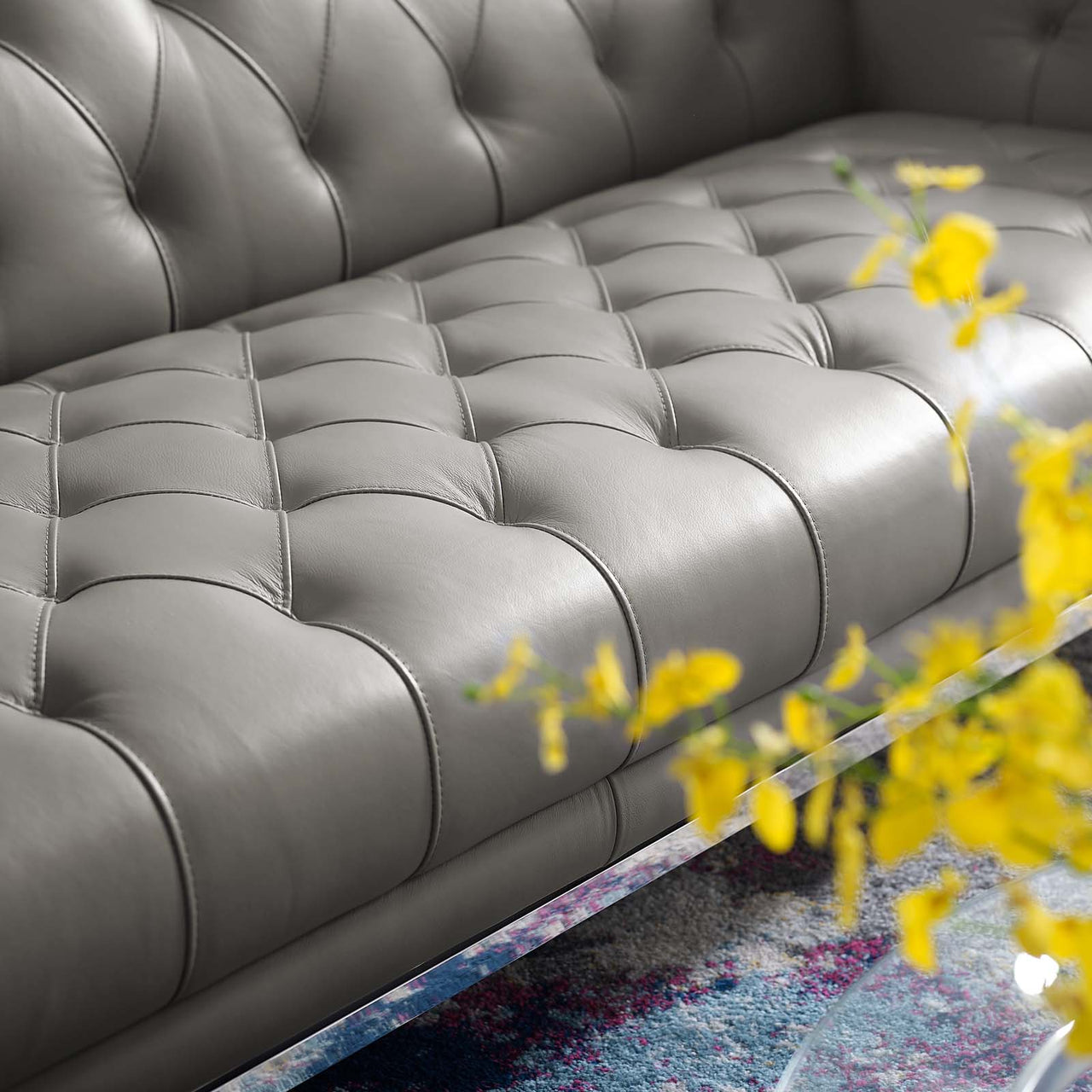 Luxerio Leather Sofa, Gray