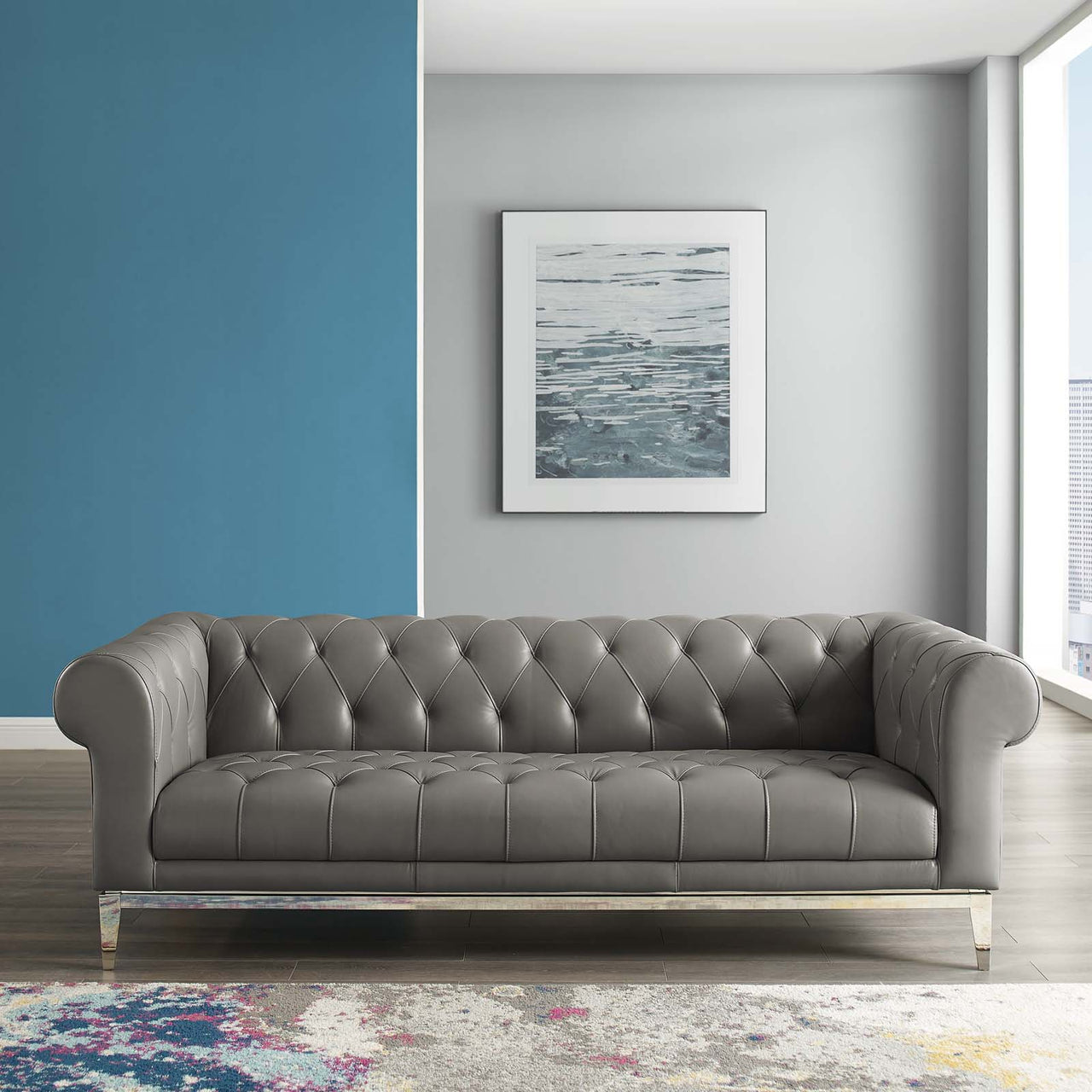 Luxerio Leather Sofa, Gray