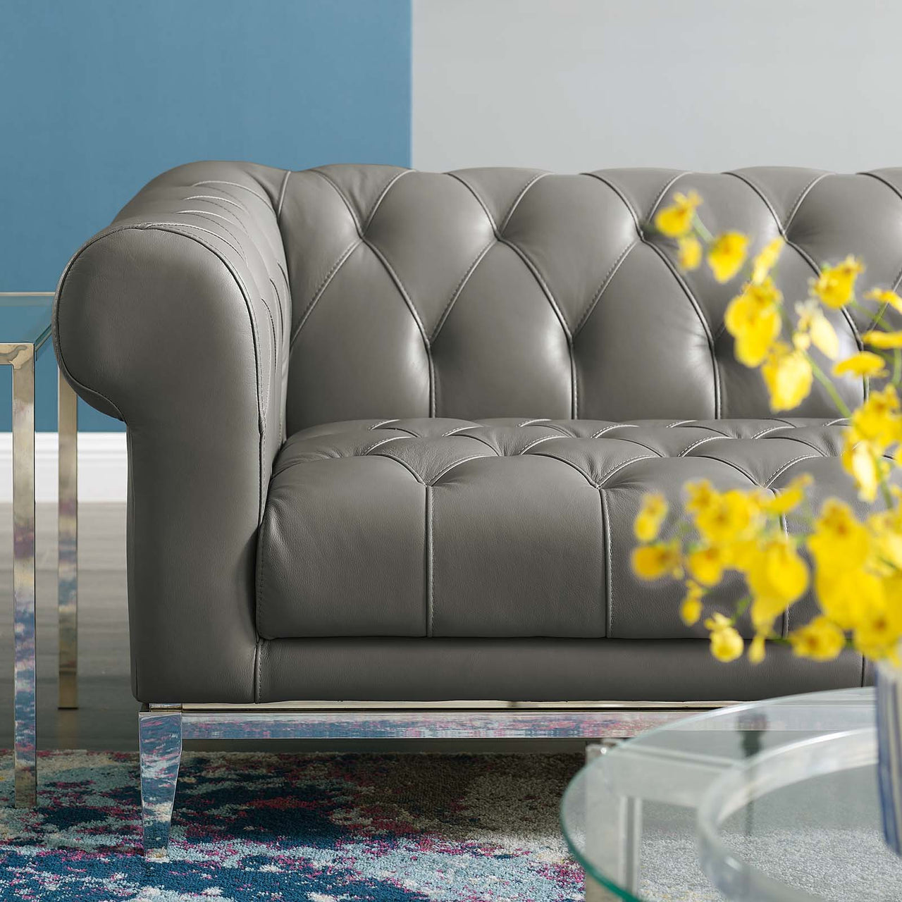 Luxerio Leather Loveseat, Gray