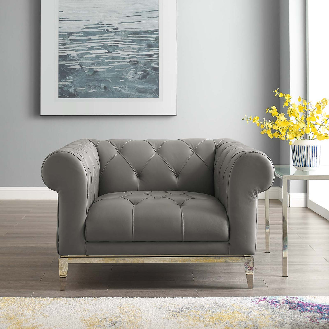 Luxerio Leather Armchair, Gray