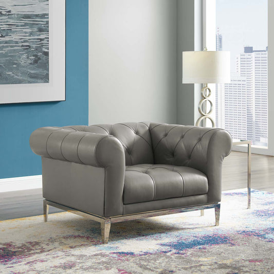 Luxerio Leather Armchair, Gray