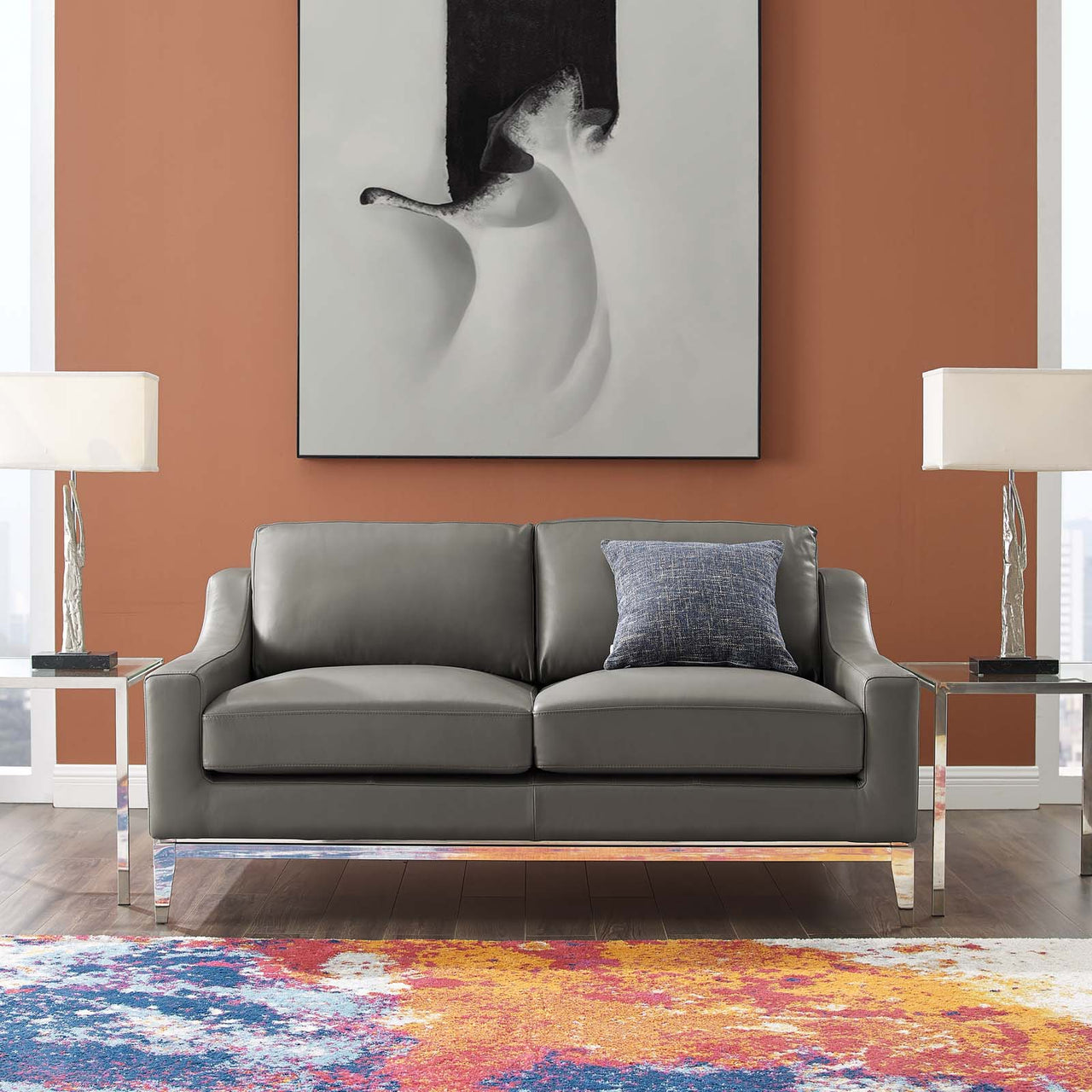 Strathor Leather Loveseat, Gray