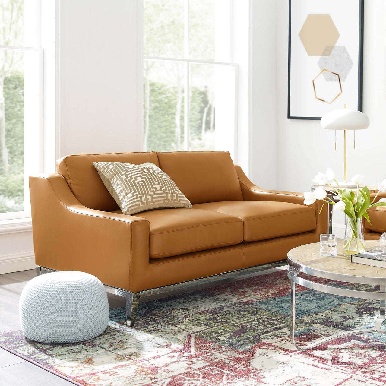 Strathor Leather Loveseat, Tan