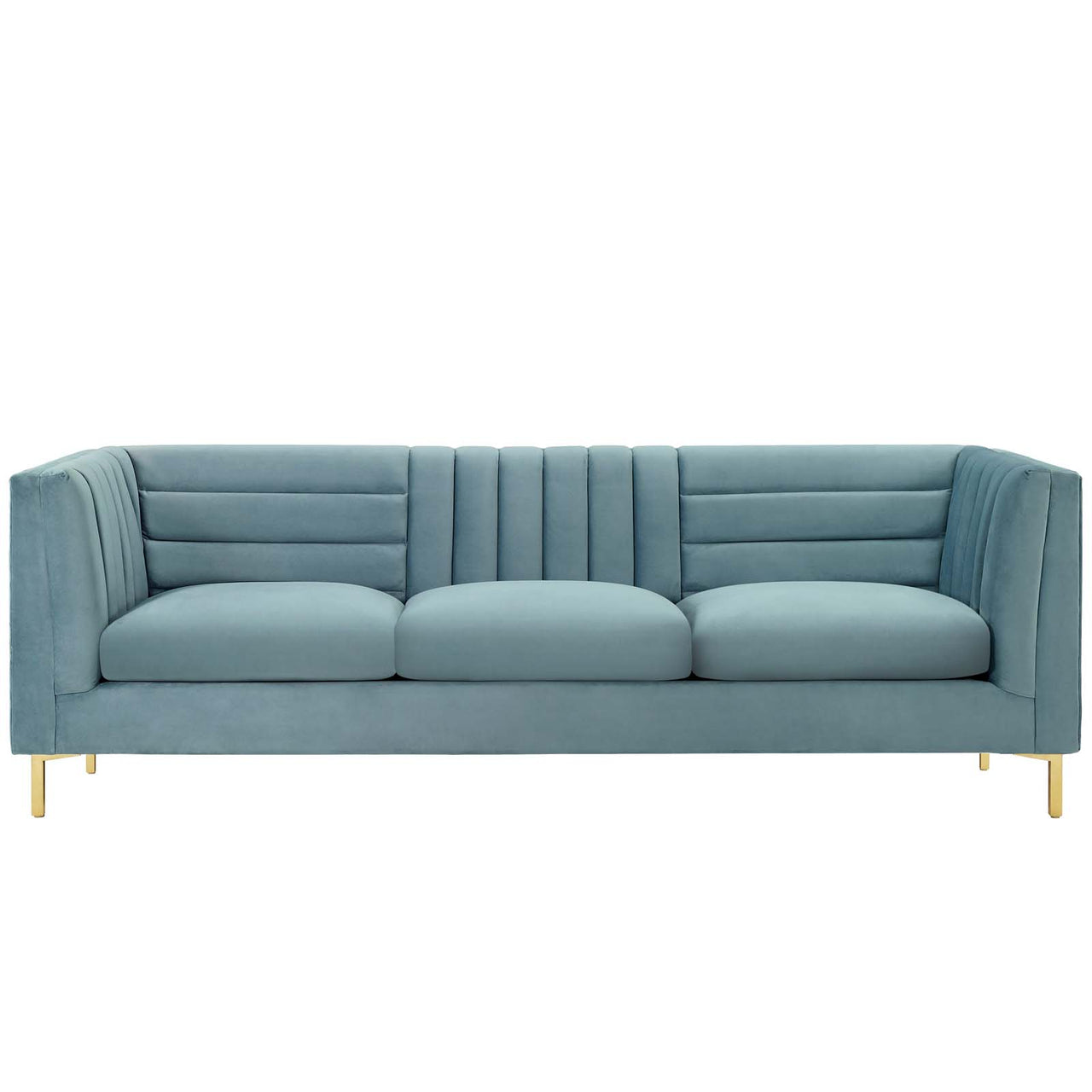 Aurevine Upholstered Velvet Sofa, Light Blue