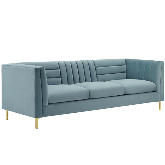 Aurevine Upholstered Velvet Sofa, Light Blue
