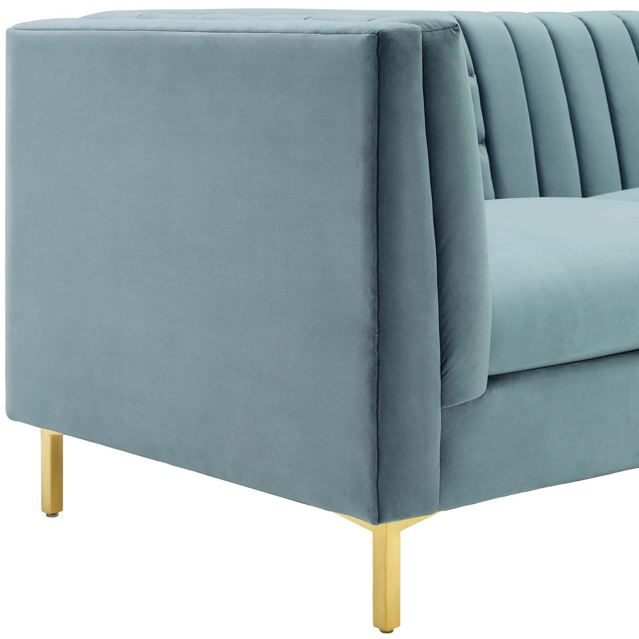 Aurevine Upholstered Velvet Sofa, Light Blue