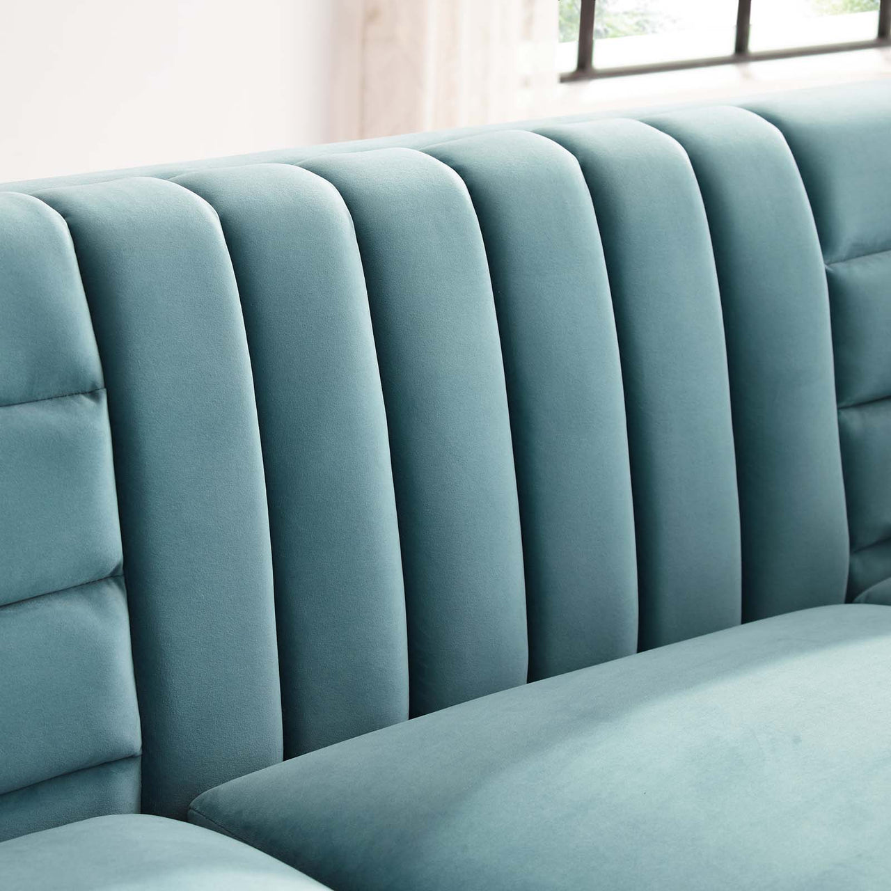 Aurevine Upholstered Velvet Sofa, Light Blue